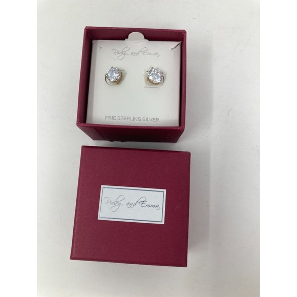 Ruby and Emma CZ and Fine Sterling Silver 1/4" Stud Earrings - NEW - Picture 1 of 2